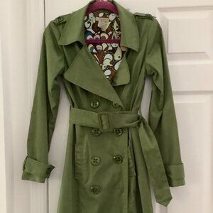 VERTIGO PARIS Green doble breasted rain coat lining Sz XS